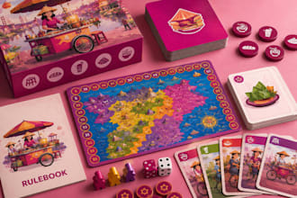 design board game, card game, rulebook, game box and print ready assets