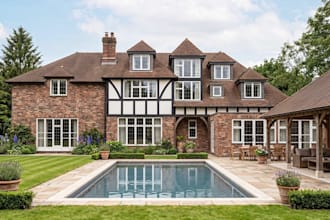 redesign old building to modern design, brick house 3d render, residential site