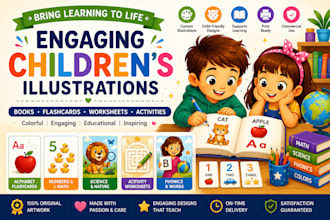 illustrate educational childrens books, flashcards, and activities picture book