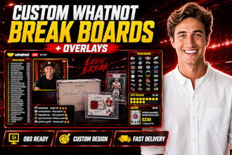design custom whatnot sports card break boards and overlays for live streams