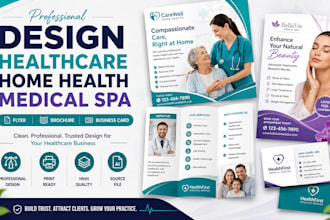 design healthcare, home health, medical spa flyer, brochure, business card