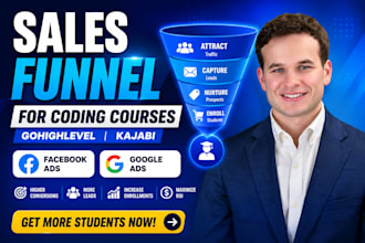 build coding course sales funnel on gohighlevel, kajabi with fb ads, google ads