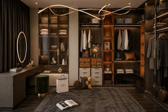 create luxury bedroom,living room and dressing room 3d design
