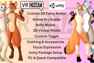 create a custom vrchat avatar 3d furry avatar vr character anime 3d vtuber model