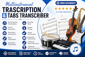 transcribe piano violin guiter flute audio into sheet music pdf midi tab file