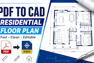 redraw PDF to cad, architectural floor plan and dwg blueprint
