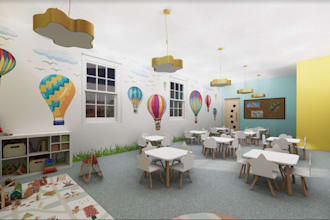 design 3d school interior, nursery, classroom, eyfs spaces, site masterplans