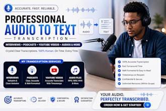transcribe audio to text, interview, podcast, youtube video, audio transcription
