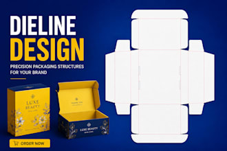create dieline design for mailer box, cosmetic packaging  and die cut template