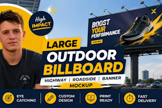 create large outdoor billboard, highway billboard ad, roadside banner mockup