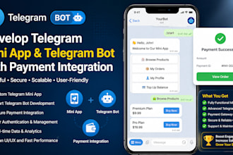 develop telegram mini app and telegram bot with payment integration