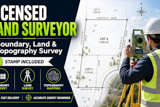 licensed land surveyor, create boundary, land and topography survey with stamp