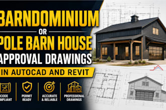 draft barndominium pole barn house plans approval drawings in autocad and revit