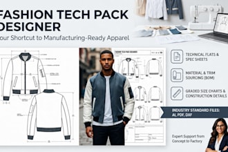 design clothing tech pack fashion tech pack technical flat sketch design