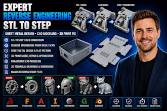 expert reverse engineering stl to step sheet metal design fix 3d print model cad