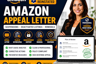 draft appeal letter for amazon suspensions, deactivated listing, listing removal