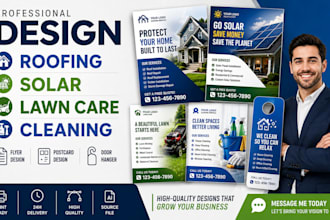 design roofing, solar, lawn care, cleaning flyer, postcard, door hanger