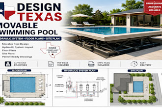 design texas movable swimming pool hydraulic system, floor plans, site plans