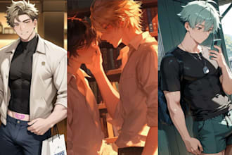 draw nsfw or sfw gay bara artwork, anime, yaoi, oc solo or couple art commission
