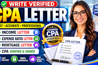 write verified CPA letter, income letter, expense ratio letter, mortgage letter
