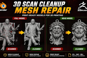 3d scan cleanup fix mesh repair stl 3d head face full body model 3d printing