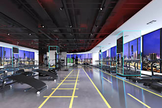 renovate3d business gym center,cardio area layout,fitness hall render,yoga house