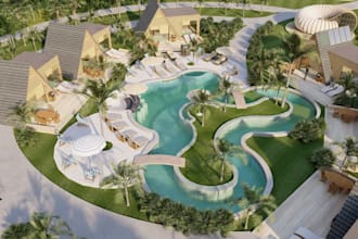 design 3d landscape site plan, cabin house layout, glamping eco resort,3d render