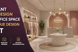 do restaurant interior design, modern office space and boutique design in revit