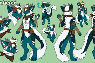 draw unique furry ref sheet, fursona, oc anthro or feral character design vtuber
