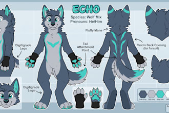 draw reference sheet character furry ref sheet fursona vtuber model anthro feral