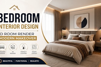 design bedroom interior, 3d room render and modern bedroom makeover