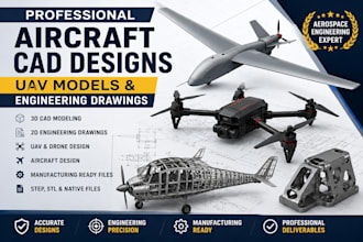 create aircraft cad designs, uav models and professional engineering drawings
