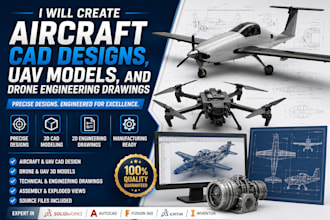 create aircraft cad designs, uav models, and drone engineering drawings