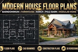 draw custom architectural plans for barndominium and pole barn projects