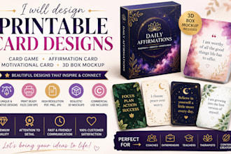 design printable card game, affrimation card, motivational card, 3d box mockup