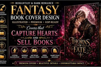 design romantasy  or dark romance fantasy book cover for KDP