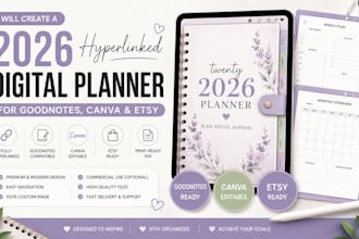 create 2026 hyperlinked digital planner for goodnotes, canva and etsy