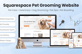 design squarespace pet grooming website, pet care and veterinary website