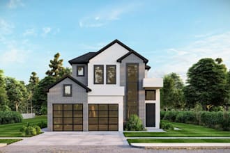 modern home elevation, front facade design, lumion render, cgi exterior driveway