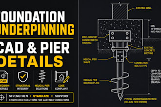draw foundation underpinning cad layouts and helical pier structural details