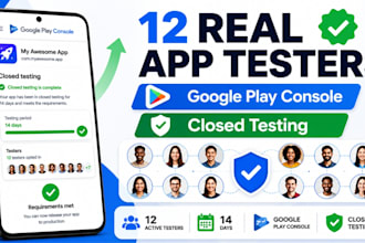 provide 12 app tester google play mobile app testing for play console