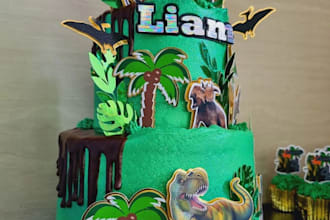 design a personalized dinosaur cake topper for birthday