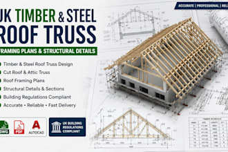 design UK timber and steel roof truss, cut roof framing and structural details
