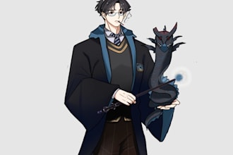 draw anime style illustration, manhwa style webtoon and vtuber character art