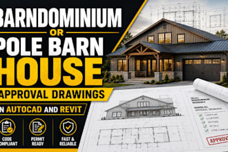 draft barndominium shop house and pole barn house approval in autocad and revit