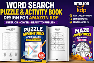 create kids and adult sudoku, crossword puzzle book, word search, activity book