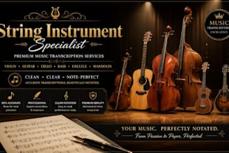transcribe your music into keyboard, guiter, violin, and sheet music notation