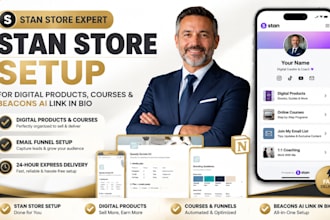 do stan store setup for digital products, courses, and beacons ai link in bio