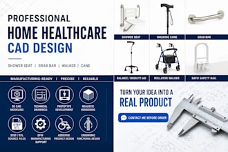 design elderly shower seat, grab bar, walker, cane fusion 360 cad design