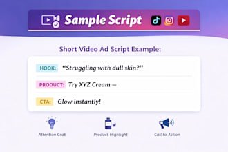 write engaging video ad script for tiktok, youtube and instagram